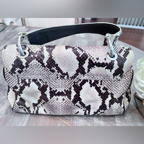 Beautiful DONALD J PLINER Cream, Dark Brown Python Snake Purse Handbag - Picture 2 of 5